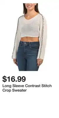 TJ Maxx Long Sleeve Contrast Stitch Crop Sweater offer