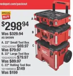 The Home Depot Milwaukee 22" Rolling Tool Box offer