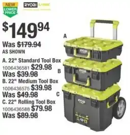 The Home Depot RYOBI 22" Standard Tool Box offer
