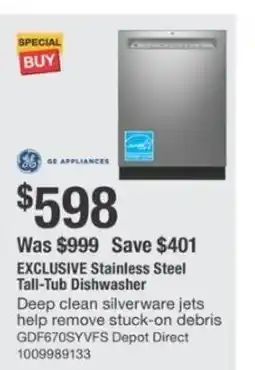 The Home Depot GE Appliances Stainless Steel Tall-Tub Dishwasher offer