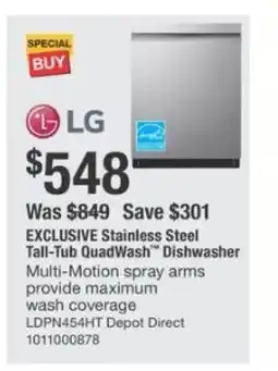 The Home Depot Stainless Steel Tall-Tub QuadWash Dishwasher offer