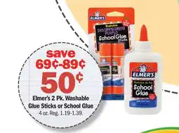 Meijer Elmer's 2 Pk. Washable Glue Sticks or School Glue offer