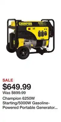 BJ’s Champion 6250W Starting/5000W Gasoline-Powered Portable Generator with Wheel Kit offer