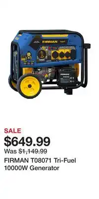 BJ’s FIRMAN T08071 Tri-Fuel 10000W Generator offer