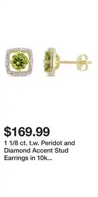 1 1/8 ct. t.w. Peridot and Diamond Accent Stud Earrings in 10k Yellow Gold
