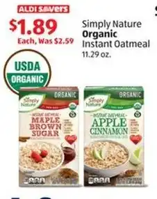 Aldi Simply Nature Organic Instant Oatmeal offer