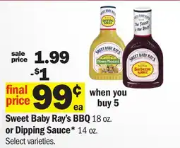 Meijer Sweet Baby Ray's BBQ 18 oz. or Dipping Sauce* 14 oz offer