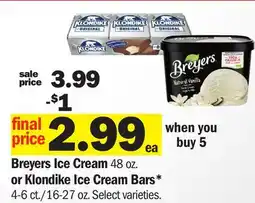 Meijer Breyers Ice Cream 48 oz. or Klondike Ice Cream Bars* 4-6 ct./16-27 oz offer