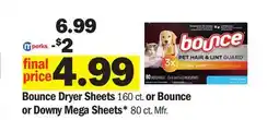 Meijer Bounce Dryer Sheets 160 ct. or Bounce or Downy Mega Sheets* 80 ct offer