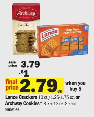 Meijer Lance Crackers 10 ct./1.25-1.75 oz. or Archway Cookies* 8.75-12 oz offer