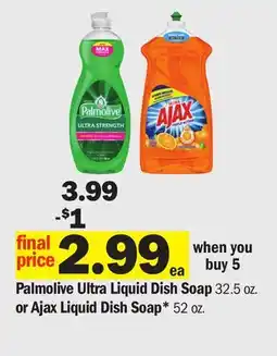 Meijer Palmolive Ultra Liquid Dish Soap 32.5 oz. or Ajax Liquid Dish Soap* 52 oz offer