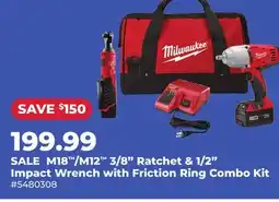 Runnings Milwaukee M18 /M12 3/8 Ratchet & 1/2 Impact Wrench with Friction Ring Combo Kit offer