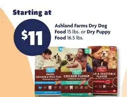 Family Dollar Ashland Farms Dry Dog Food 15 lbs. or Dry Puppy Food 16.5 lbs offer