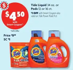 Family Dollar Tide Liquid 34 oz. or Pods 12 or 16 ct offer