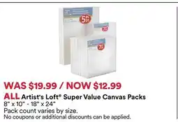 Michaels ALL Artist's Loft Super Value Canvas Packs offer