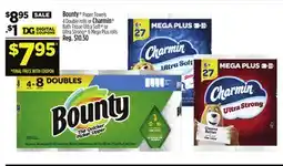 Dollar General Bounty Paper Towels 4 Double rolls or Charmin Bath Tissue Ultra Soft or Ultra Strong 6 Mega Plus rolls offer
