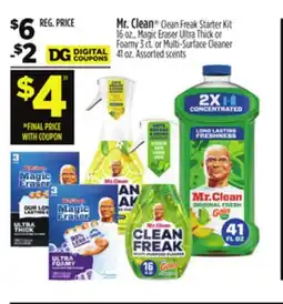Dollar General Mr. Clean Clean Freak Starter Kit 16 oz., Magic Eraser Ultra Thick or Foamy 3 ct. or Multi-Surface Cleaner 41 oz offer