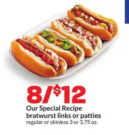 Hy-Vee Our Special Recipe bratwurst links or patties offer