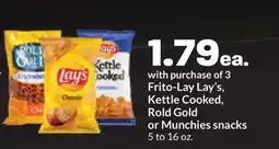 Hy-Vee Frito-Lay Lay's, Kettle Cooked, Rold Gold or Munchies snacks offer