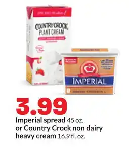 Hy-Vee Imperial spread 45 oz. or Country Crock non dairy heavy cream 16.9 fl. oz offer