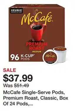 Office Depot McCafe Single-Serve Pods, Premium Roast, Classic, Box Of 24 Pods, Case Of 4 Boxes offer