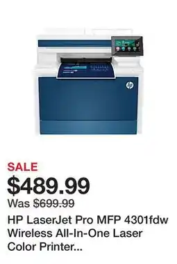 Office Depot HP LaserJet Pro MFP 4301fdw Wireless All-In-One Laser Color Printer (4RA82F) offer