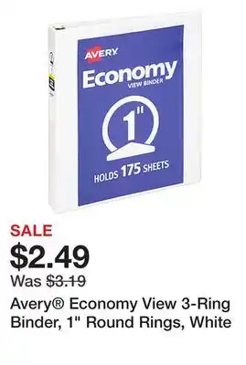 Office Depot Avery Economy View 3-Ring Binder, 1 Round Rings, White offer