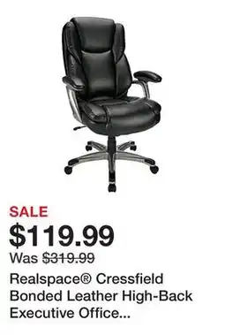 Office Depot Realspace Cressfield Bonded Leather High-Back Executive Office Chair, Black/Silver, BIFMA Compliant offer