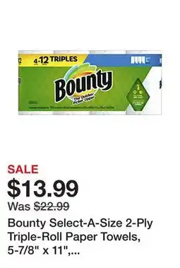 Office Depot Bounty Select-A-Size 2-Ply Triple-Roll Paper Towels, 5-7/8 x 11, White, 135 Sheets Per Roll, Pack Of 4 Rolls offer