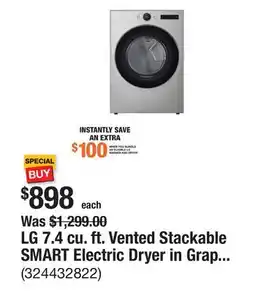 The Home Depot LG 7.4 cu. ft. Vented Stackable SMART Electric Dryer in Graphite Steel with TurboSteam and AI Sensor Dry Technology offer