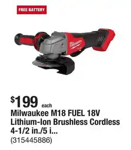 The Home Depot Milwaukee M18 FUEL 18V Lithium-Ion Brushless Cordless 4-1/2 in./5 in. Grinder w/Paddle Switch (Tool-Only) offer
