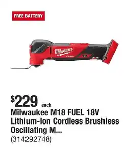 The Home Depot Milwaukee M18 FUEL 18V Lithium-Ion Cordless Brushless Oscillating Multi-Tool (Tool-Only) offer