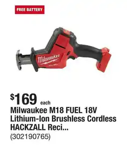 The Home Depot Milwaukee M18 FUEL 18V Lithium-Ion Brushless Cordless HACKZALL Reciprocating Saw (Tool-Only) offer