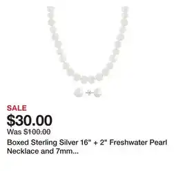 Belk Boxed Sterling Silver 16 + 2 Freshwater Pearl Necklace and 7mm Pearl Stud Earring Set offer