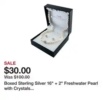 Belk Boxed Sterling Silver 16 + 2 Freshwater Pearl with Crystals Necklace and Stud Earrings Set offer