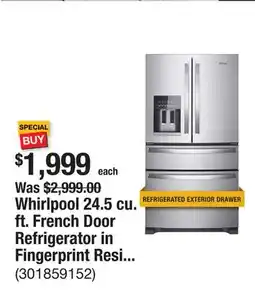 The Home Depot Whirlpool 24.5 cu. ft. French Door Refrigerator in Fingerprint Resistant Stainless Steel offer