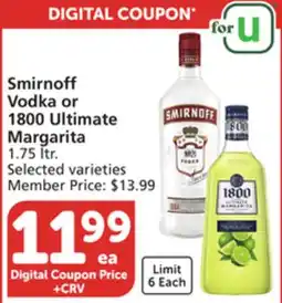 Vons Smirnoff Vodka or 1800 Ultimate Margarita offer