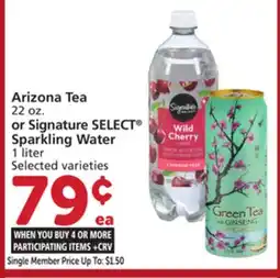 Vons Arizona Tea 22 oz. or Signature SELECT Sparkling Water 1 liter offer