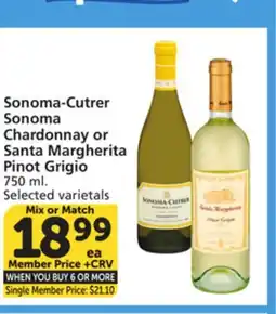 Vons Sonoma-Cutrer Sonoma Chardonnay or Santa Margherita Pinot Grigio offer