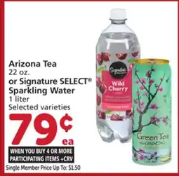 Albertsons Arizona Tea 22 oz. or Signature SELECT Sparkling Water 1 liter offer