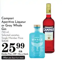Pavilions Campari Aperitivo Liqueur or Gray Whale Gin offer
