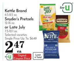 Pavilions Kettle Brand 6.5-8.5 oz. Snyder's Pretzels 12-16 oz. or Late July 7.5-10.1 oz offer