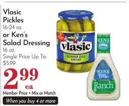 Pavilions Vlasic Pickles 16-24 oz. or Ken's Salad Dressing 16 oz offer