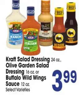 Jewel-Osco Kraft Salad Dressing 24 oz., Olive Garden Salad Dressing 16 oz. or Buffalo Wild Wings Sauce 12 oz offer