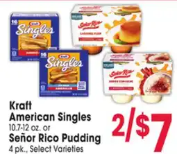 Jewel-Osco Kraft American Singles 10.7-12 oz. or Señor Rico Pudding 4 pk offer