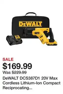 Tractor Supply Company DeWALT DCS387D1 20V Max Cordless Lithium-Ion Compact Reciprocating Saw Kit offer