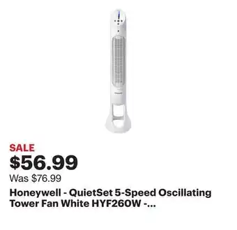Best Buy Honeywell - QuietSet 5-Speed Oscillating Tower Fan White HYF260W - White offer