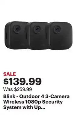Best Buy Blink - Outdoor 4 3-Camera Wireless 1080p Security System with Up to Two-year Battery Life - Black offer