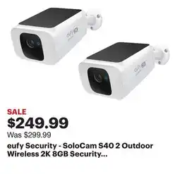 Best Buy eufy Security - SoloCam S40 2 Outdoor Wireless 2K 8GB Security Cameras with Integrated Solar Panel - White offer