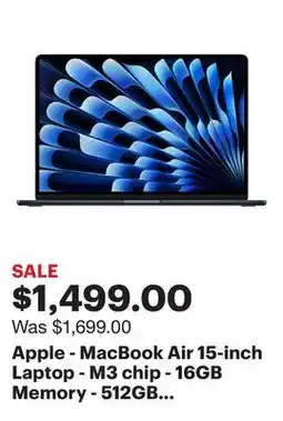 Best Buy Apple - MacBook Air 15-inch Laptop - M3 chip - 16GB Memory - 512GB SSD - Midnight offer